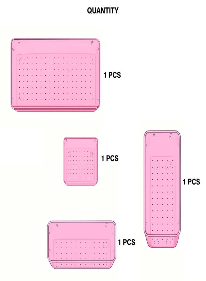 الكبريت مجموعة فواصل أدراج الحمام من سولفار، 4 قطع، منظمات بلاستيكية لأدوات التجميل، صناديق تخزين لصينية أدوات التجميل (1 صغير + 1 متوسط + 1 كبير + 1 كبير جدًا) - وردي - Image 3